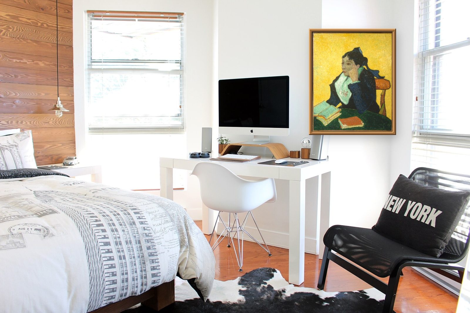 Van Gogh, L'Arlesienne, 73.7 by 91.4 cm, rendered in a real loft bedroom
